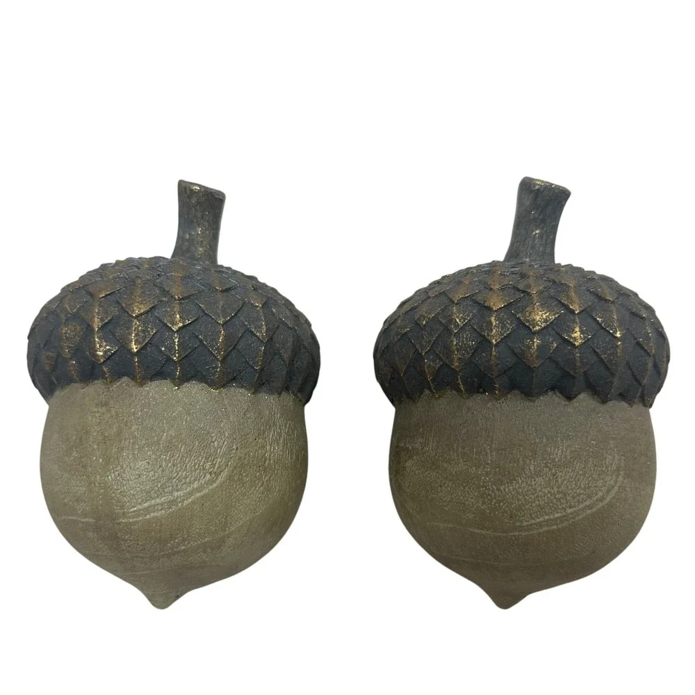 Rustic Oversized Acorn Figurines Set of 2 Bronze Gold Fall Woodland Decor 5